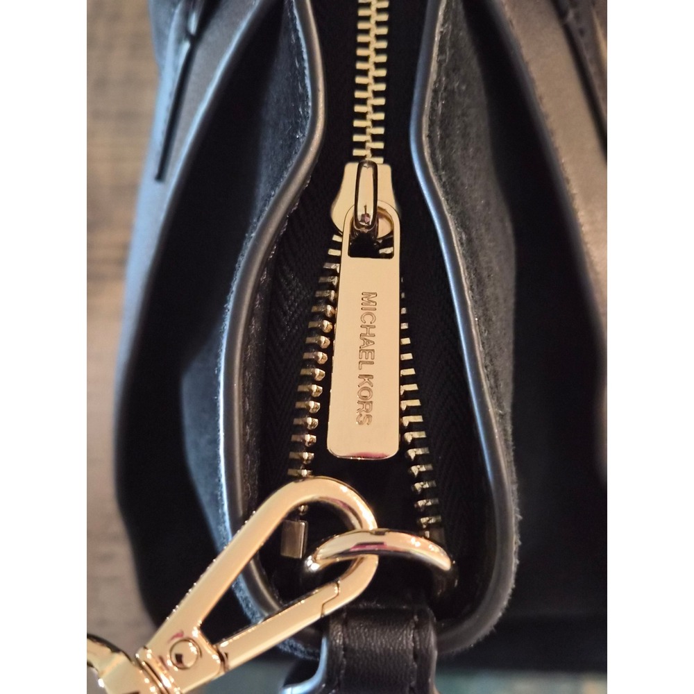 Michael Kors Avril  Satchel Black Leather Suede Handbag Crossbody Bag - Picture 5 of 13